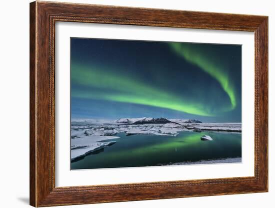 The Northern Lights Dance over the Glacier Lagoon in Iceland-null-Framed Photographic Print