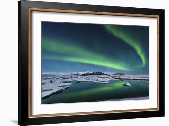 The Northern Lights Dance over the Glacier Lagoon in Iceland-null-Framed Photographic Print