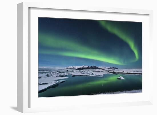 The Northern Lights Dance over the Glacier Lagoon in Iceland-null-Framed Photographic Print