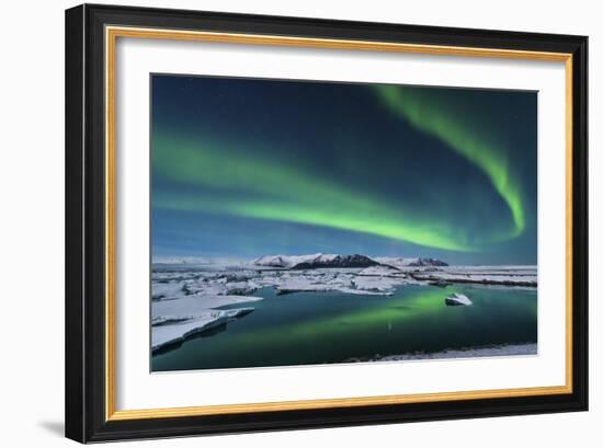 The Northern Lights Dance over the Glacier Lagoon in Iceland-null-Framed Photographic Print