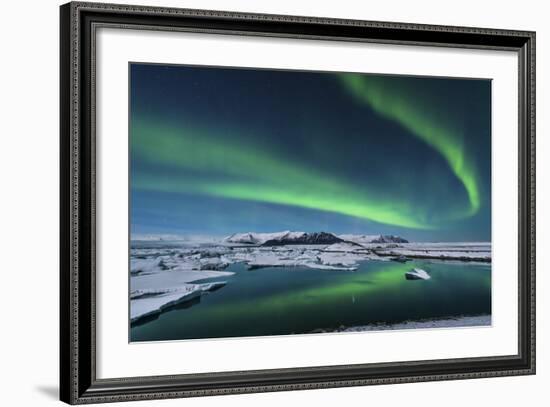 The Northern Lights Dance over the Glacier Lagoon in Iceland-null-Framed Photographic Print