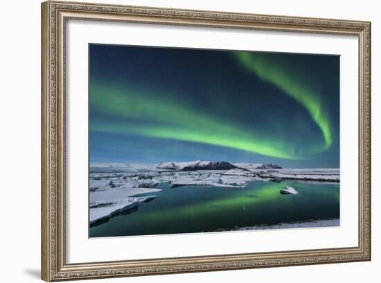 The Northern Lights Dance over the Glacier Lagoon in Iceland--Framed Photographic Print