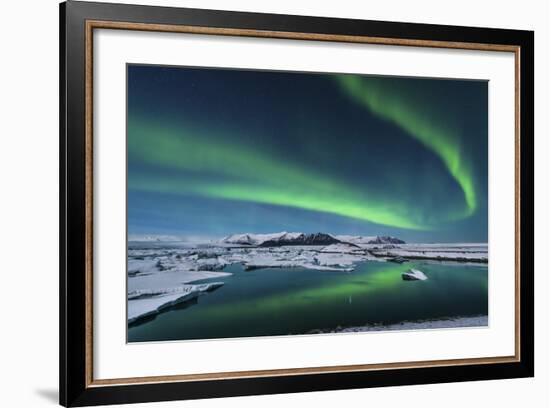 The Northern Lights Dance over the Glacier Lagoon in Iceland-null-Framed Photographic Print