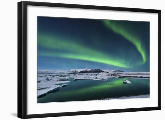 The Northern Lights Dance over the Glacier Lagoon in Iceland-null-Framed Photographic Print