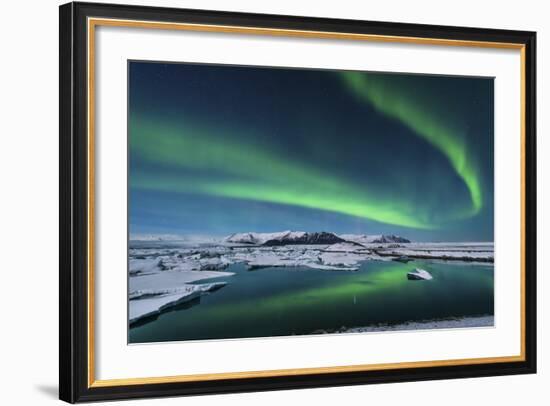 The Northern Lights Dance over the Glacier Lagoon in Iceland-null-Framed Photographic Print