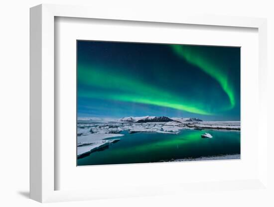 The Northern Lights Dance over the Glacier Lagoon in Iceland.-John A Davis-Framed Photographic Print