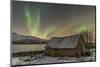 The Northern Lights Illuminates the Wooden Cabin, Svensby, Lyngen Alps, Troms, Lapland, Norway-Roberto Moiola-Mounted Photographic Print