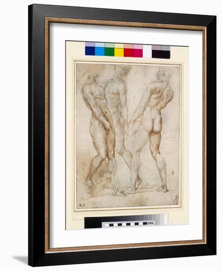 The Nude Bearers (Study for the Entombment) (Pen & Ink with Gouache on Paper)-Raphael (1483-1520)-Framed Giclee Print