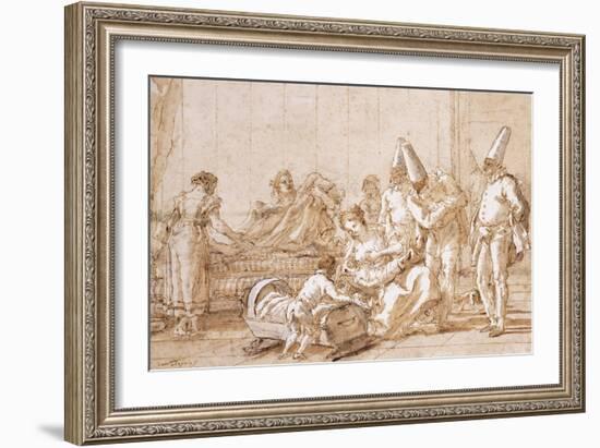 The Nursing of Punchinello-Giovanni Battista Tiepolo-Framed Giclee Print