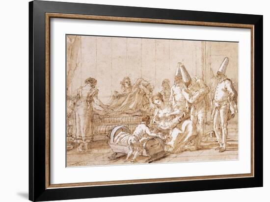 The Nursing of Punchinello-Giovanni Battista Tiepolo-Framed Giclee Print