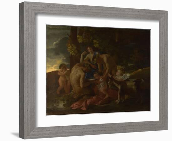 The Nurture of Bacchus, Ca. 1628-1629-Nicolas Poussin-Framed Giclee Print