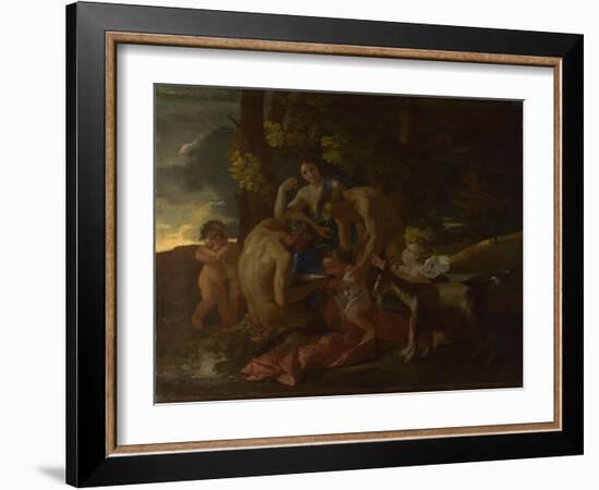 The Nurture of Bacchus, Ca. 1628-1629-Nicolas Poussin-Framed Giclee Print