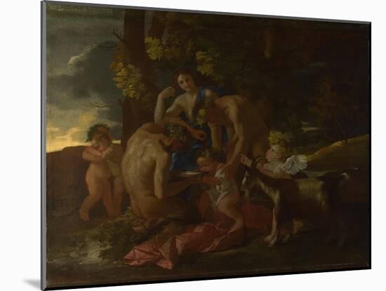 The Nurture of Bacchus, Ca. 1628-1629-Nicolas Poussin-Mounted Giclee Print