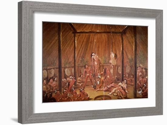 The O-Kee-Pa Self-Torture Religious Ceremony of the Mandan Tribe, from a Painting of c.1835-George Catlin-Framed Giclee Print