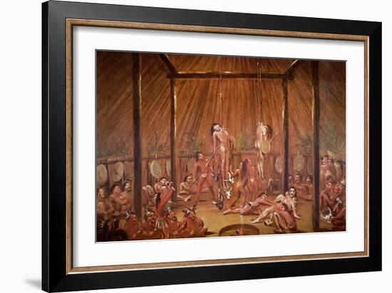 The O-Kee-Pa Self-Torture Religious Ceremony of the Mandan Tribe, from a Painting of c.1835-George Catlin-Framed Giclee Print