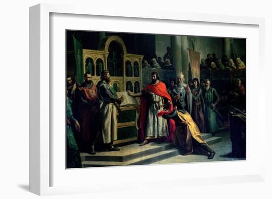 The Oath of Santa Gadea, El Cid Campeador (C.1043-99) Extracts Oath from Alfonso VI (C.1040-1109)-Marcos Hiraldez De Acosta-Framed Giclee Print