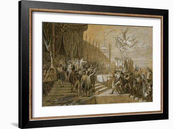 The Oath of the Army after the Distribution of the Eagles on the Champs De Mars-Jacques-Louis David-Framed Giclee Print