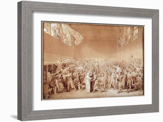 The Oath of the Tennis Court (Preparatory Drawing, 1789)-Jacques Louis David-Framed Giclee Print