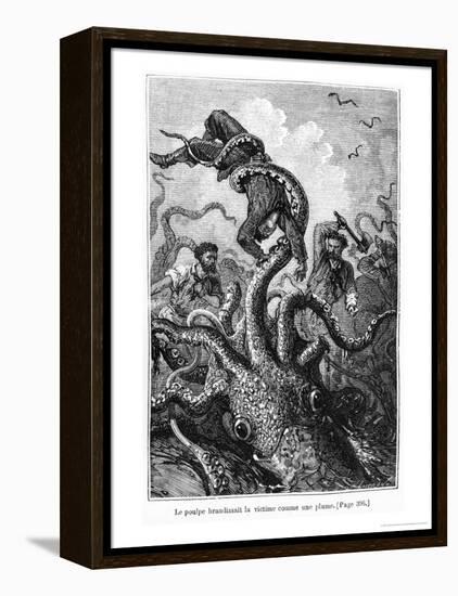 The Octopus Attacking the Nautilus, Illustration from "20,000 Leagues under the Sea"-Alphonse Marie de Neuville-Framed Premier Image Canvas
