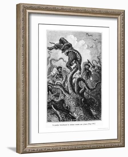 The Octopus Attacking the Nautilus, Illustration from "20,000 Leagues under the Sea"-Alphonse Marie de Neuville-Framed Giclee Print