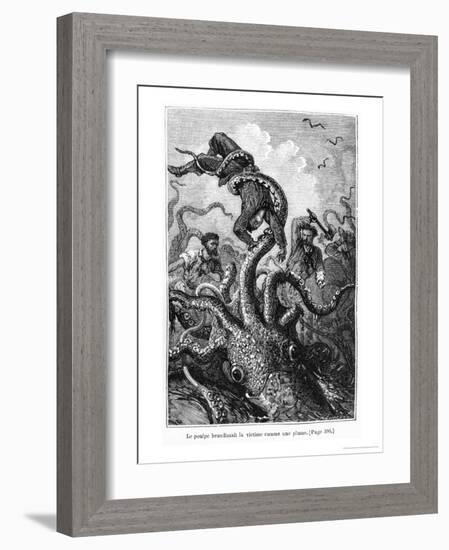 The Octopus Attacking the Nautilus, Illustration from "20,000 Leagues under the Sea"-Alphonse Marie de Neuville-Framed Giclee Print