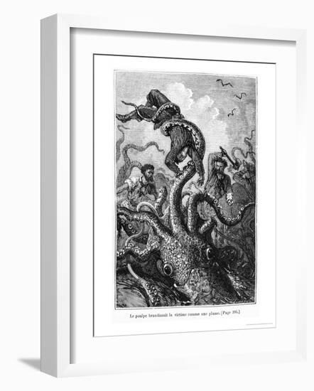 The Octopus Attacking the Nautilus, Illustration from "20,000 Leagues under the Sea"-Alphonse Marie de Neuville-Framed Giclee Print