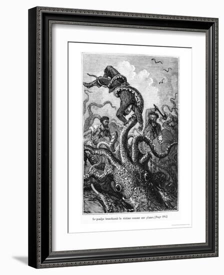 The Octopus Attacking the Nautilus, Illustration from "20,000 Leagues under the Sea"-Alphonse Marie de Neuville-Framed Giclee Print