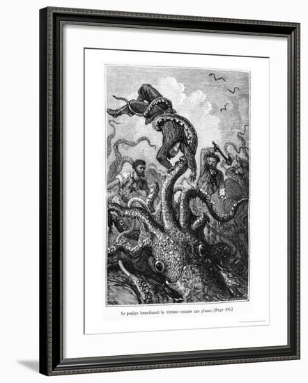 The Octopus Attacking the Nautilus, Illustration from "20,000 Leagues under the Sea"-Alphonse Marie de Neuville-Framed Giclee Print