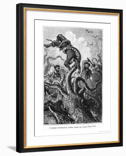 The Octopus Attacking the Nautilus, Illustration from "20,000 Leagues under the Sea"-Alphonse Marie de Neuville-Framed Giclee Print