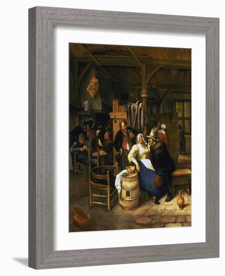 The Old Admirer, Rural Tavern with Card Playing Farmers in the Background-Jan Steen-Framed Giclee Print