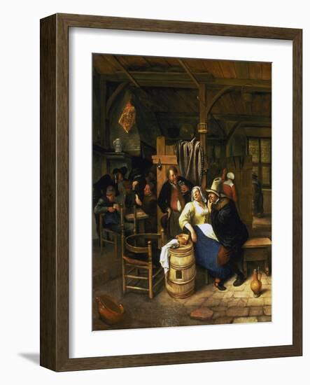 The Old Admirer, Rural Tavern with Card Playing Farmers in the Background-Jan Steen-Framed Giclee Print