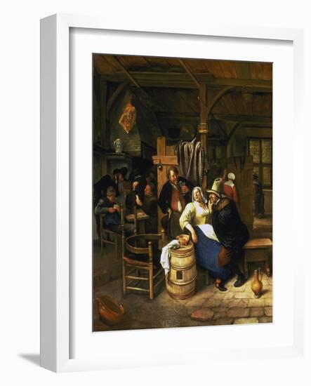 The Old Admirer, Rural Tavern with Card Playing Farmers in the Background-Jan Steen-Framed Giclee Print