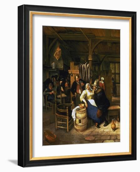 The Old Admirer, Rural Tavern with Card Playing Farmers in the Background-Jan Steen-Framed Giclee Print