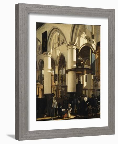 The Old Church, Delft, with Churchgoers Listening to a Sermon, 1669-Emanuel de Witte-Framed Giclee Print