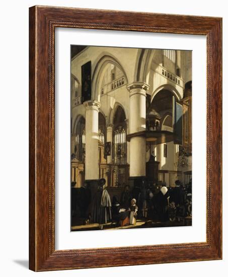 The Old Church, Delft, with Churchgoers Listening to a Sermon, 1669-Emanuel de Witte-Framed Giclee Print