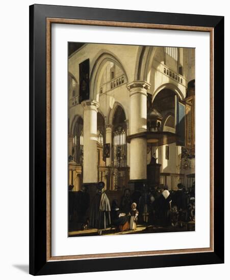 The Old Church, Delft, with Churchgoers Listening to a Sermon, 1669-Emanuel de Witte-Framed Giclee Print