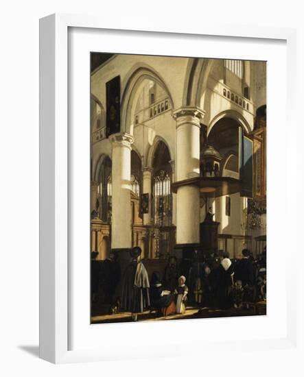 The Old Church, Delft, with Churchgoers Listening to a Sermon, 1669-Emanuel de Witte-Framed Giclee Print