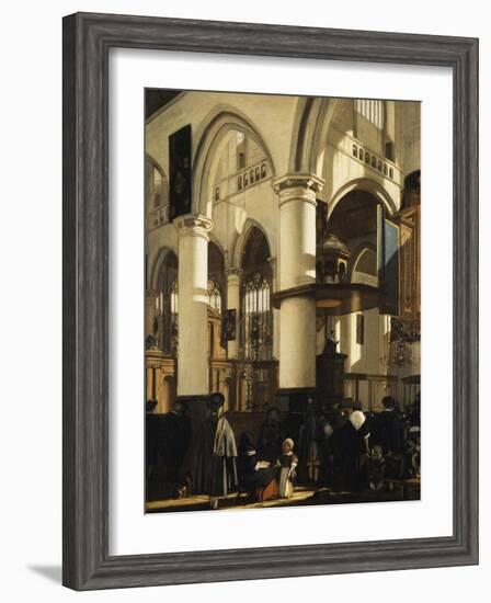 The Old Church, Delft, with Churchgoers Listening to a Sermon, 1669-Emanuel de Witte-Framed Premium Giclee Print