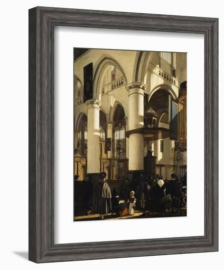 The Old Church, Delft, with Churchgoers Listening to a Sermon, 1669-Emanuel de Witte-Framed Giclee Print