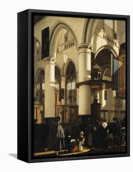 The Old Church, Delft, with Churchgoers Listening to a Sermon, 1669-Emanuel de Witte-Framed Premier Image Canvas
