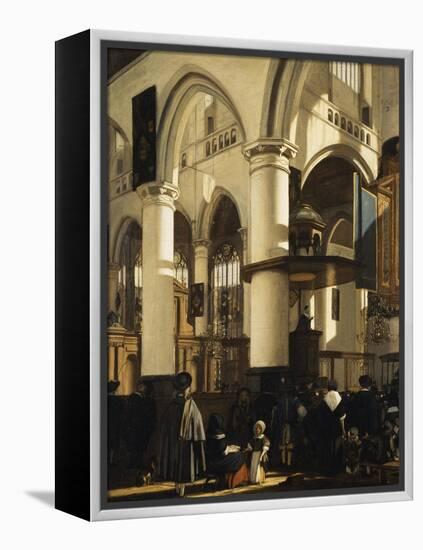 The Old Church, Delft, with Churchgoers Listening to a Sermon, 1669-Emanuel de Witte-Framed Premier Image Canvas