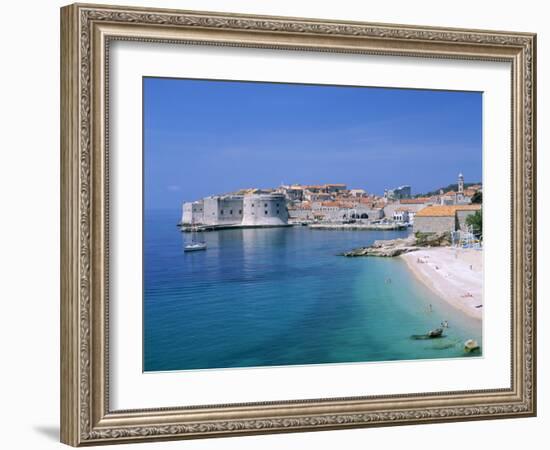 The Old City Skyline and Beach, Dubrovnik, Dalmatian Coast, Croatia-Steve Vidler-Framed Photographic Print