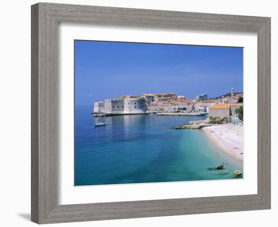 The Old City Skyline and Beach, Dubrovnik, Dalmatian Coast, Croatia-Steve Vidler-Framed Photographic Print