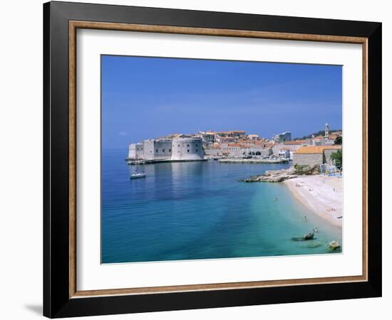 The Old City Skyline and Beach, Dubrovnik, Dalmatian Coast, Croatia-Steve Vidler-Framed Photographic Print