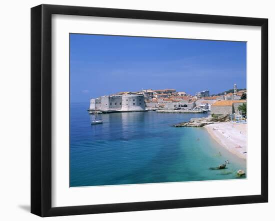 The Old City Skyline and Beach, Dubrovnik, Dalmatian Coast, Croatia-Steve Vidler-Framed Photographic Print