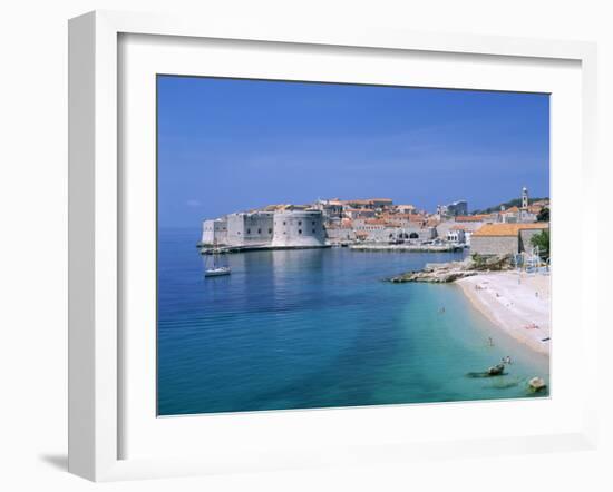 The Old City Skyline and Beach, Dubrovnik, Dalmatian Coast, Croatia-Steve Vidler-Framed Photographic Print