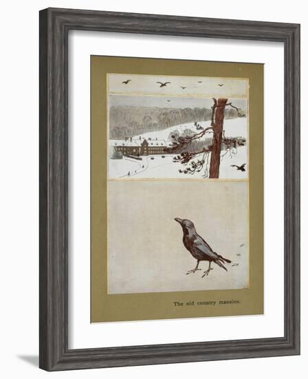 The Old Country Mansion - a Crow With a Large Country House in the Snow-Cecil Aldin-Framed Giclee Print