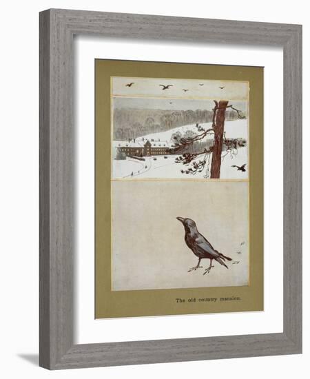 The Old Country Mansion - a Crow With a Large Country House in the Snow-Cecil Aldin-Framed Giclee Print