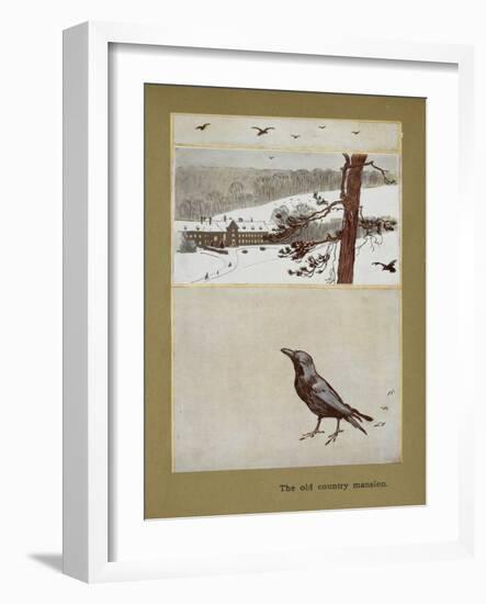 The Old Country Mansion - a Crow With a Large Country House in the Snow-Cecil Aldin-Framed Giclee Print