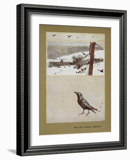 The Old Country Mansion - a Crow With a Large Country House in the Snow-Cecil Aldin-Framed Giclee Print